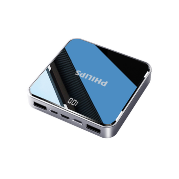 飞利浦10000mAh充电宝超轻薄全镜面智能数显迷你大容量便携小巧双入三出适用于苹果华为小米手机平板移动电源