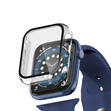 派滋 适用于苹果手表6/5代se钢化膜保护壳套iwatch壳膜一体apple watch全包贴膜表壳s4边框series 44mm透明