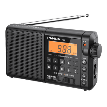 熊猫（PANDA）T-02便携式全波段收音机 老年人插TF卡 锂电池充电数字点歌小型FM广播半导体 黑色标配+8G歌卡+3C充电器