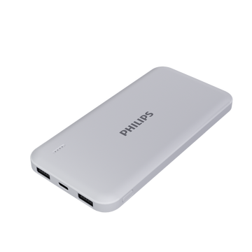 飞利浦 充电宝超薄小巧20000毫安时 大容量快充 便携式移动电源迷你 适用于华为小米苹果手机通用 DLP2002 白色 10000mAh