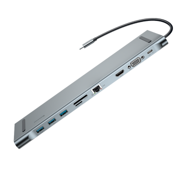 倍思 Type-C扩展坞十合一USB*3/HDMI/VGA转换器 PD充电转接器 适用于苹果MacBook华为Mate40pro拓展坞 灰